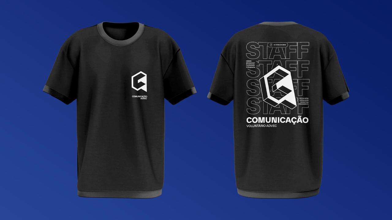 Camisa da Comunicação - Frente e verso com logo hexagonal e design STAFF